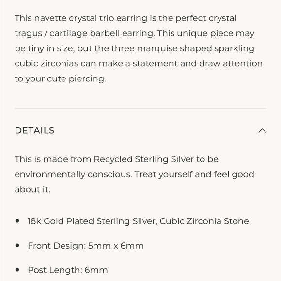 Astrid & Miyu Barbell Earrings Fan Crescent 18k Gold Plated Sterling Silver - Picture 5 of 7